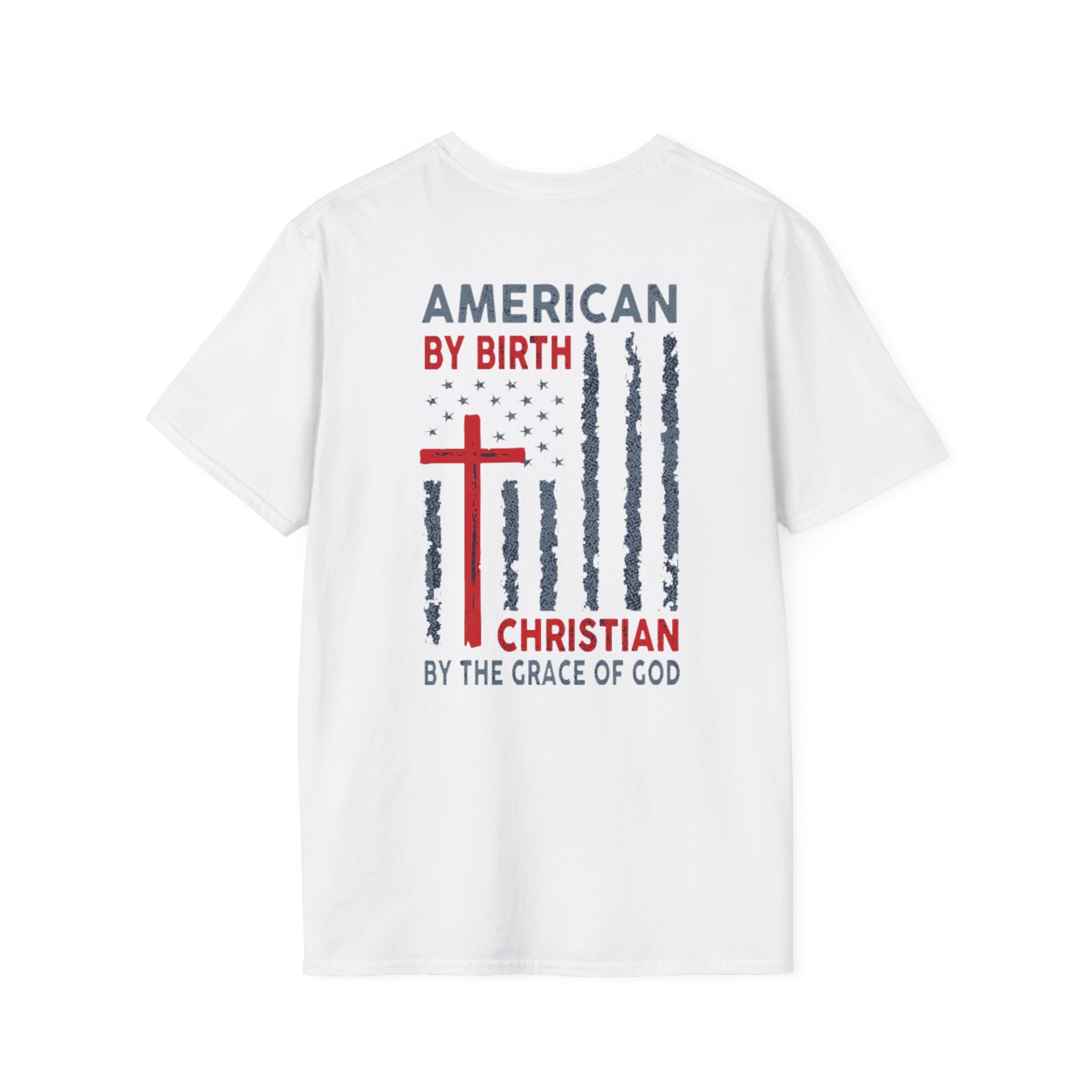 Christian Flag T-Shirt – “American by Birth, Christian by the Grace of God”
