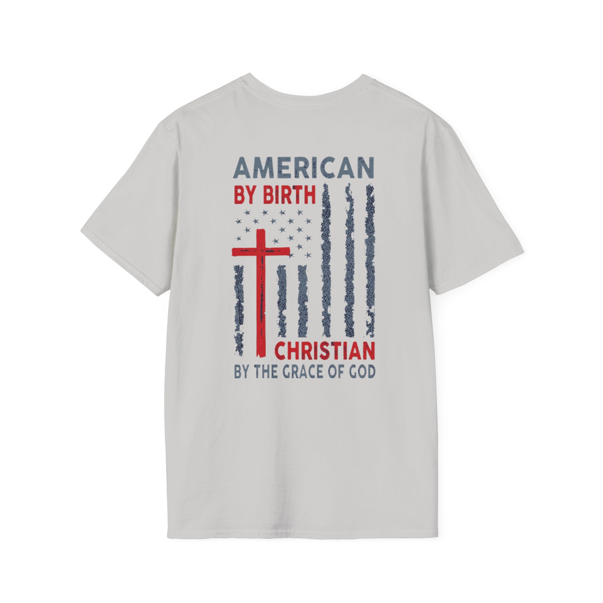Christian Flag T-Shirt – “American by Birth, Christian by the Grace of God”