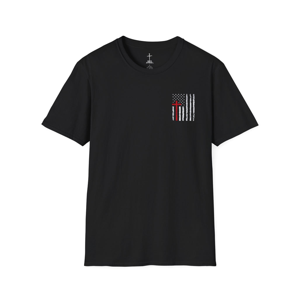 Christian Flag T-Shirt – “American by Birth, Christian by the Grace of God”