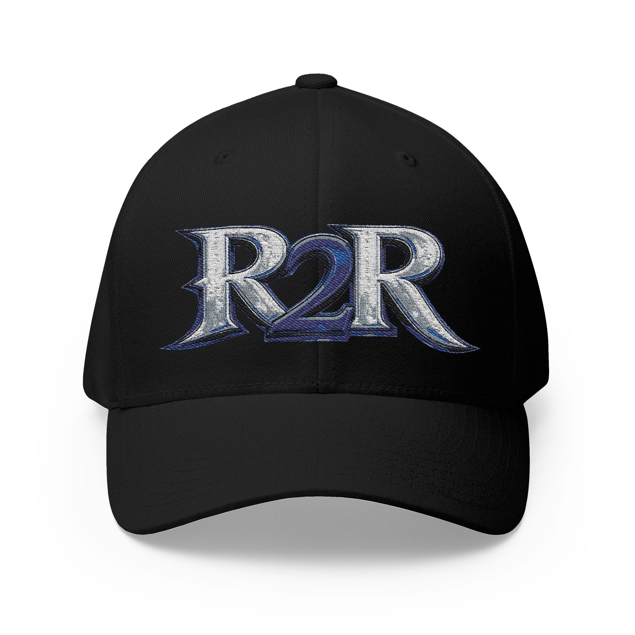 Embroidered R2R Logo Cap — Black Structured Baseball Hat