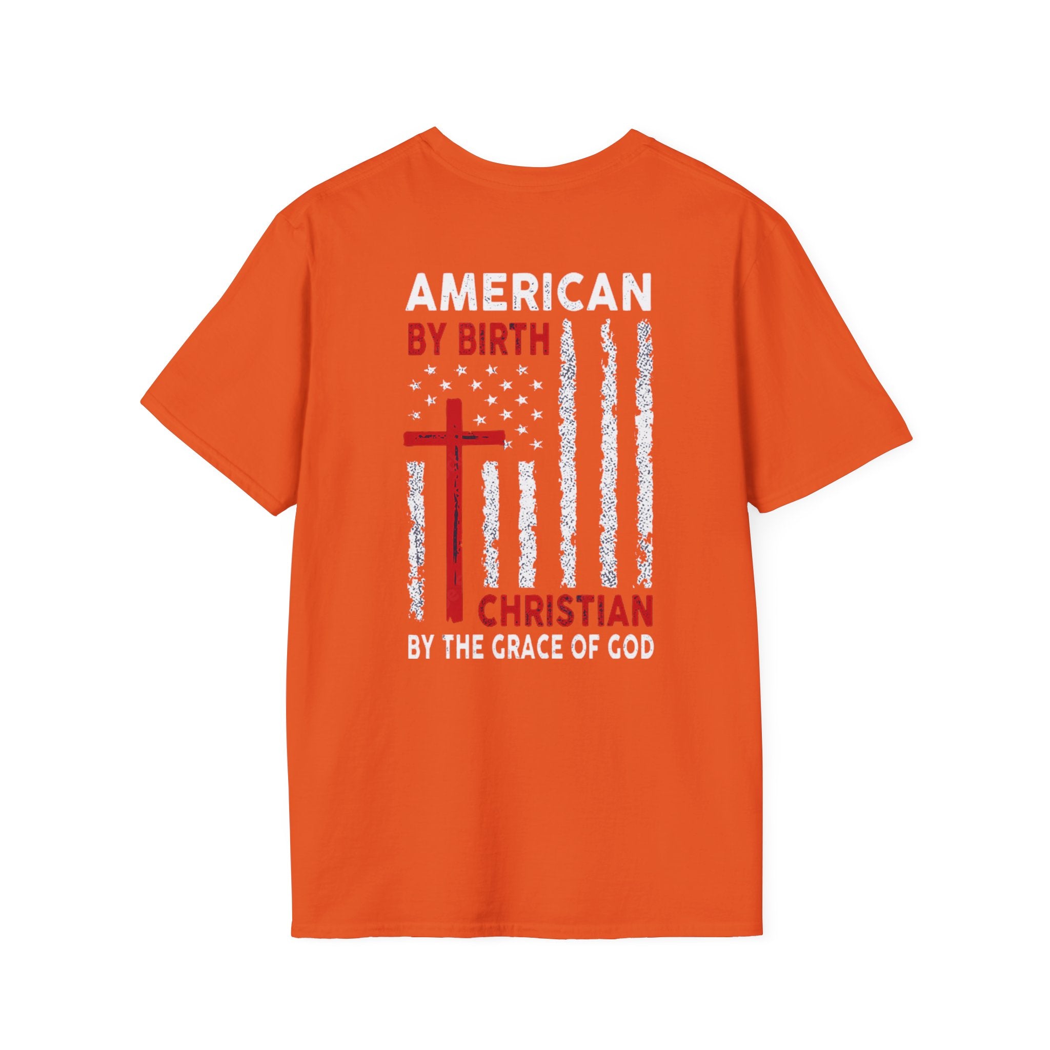 Christian Flag T-Shirt – “American by Birth, Christian by the Grace of God”